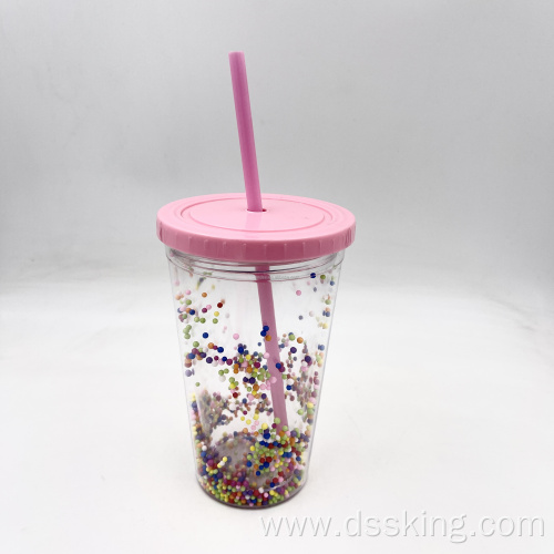 450ml colorful Foam Small Ball Straw CupPortable Eco-Friendly Coffee Drinking Bottle Travel Drinking Water Cups Clear Double Wal